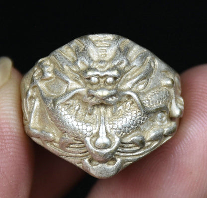 Old Chinese Luck Ring Miao Silver Feng Shui 12 Zodiac Year Dragon Wealth