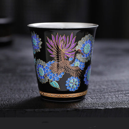 One Cup Ceramic Sterling Silver Tea Cup Antique Style Peony Flower Print Teacups