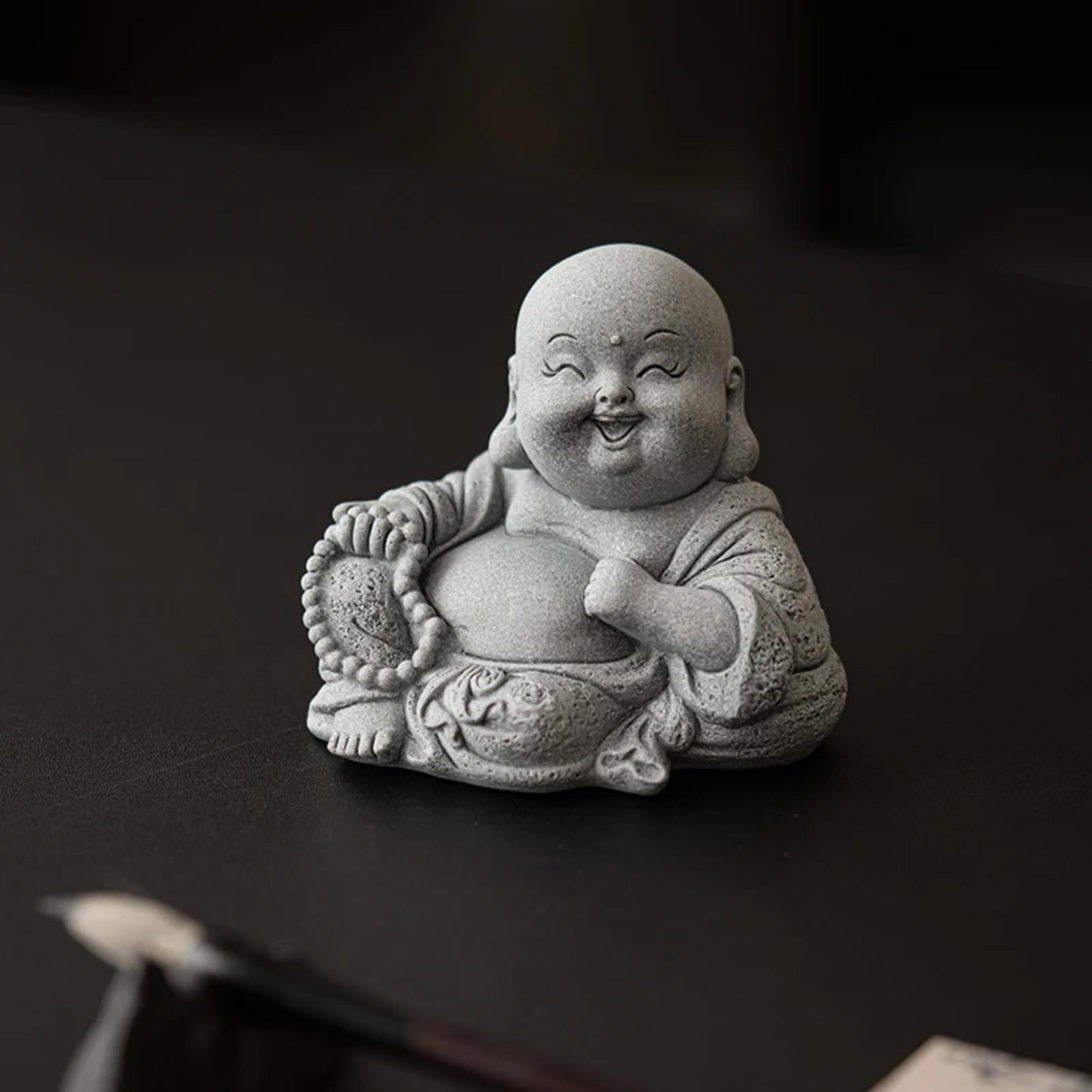 Maitreya Buddha Green Sandstone Tea Pet Ornament 6.2cm Tea Decoration Tea Play