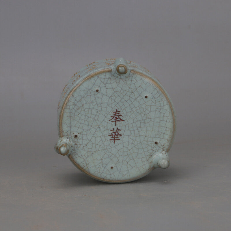3.5 inch Chinese Song Porcelain Ru Kiln Celeste Glazed Three Foot Incense Burner -