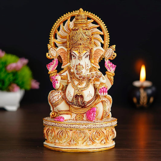 Hindu God Lord Ganesh Sitting on Pawati Mushak Raj Statue Idol Figurine