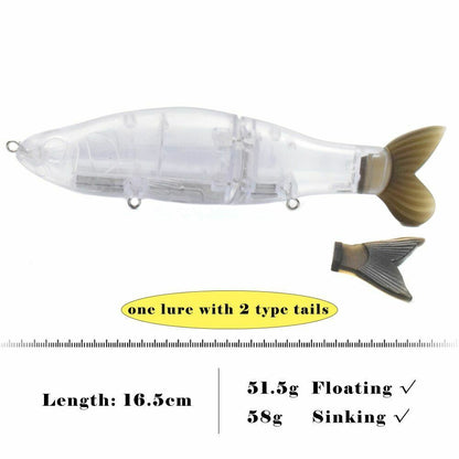 Artificial Baits 6.5inch Megnetic Weight Glide Lure Blank Transparent Soft Tail