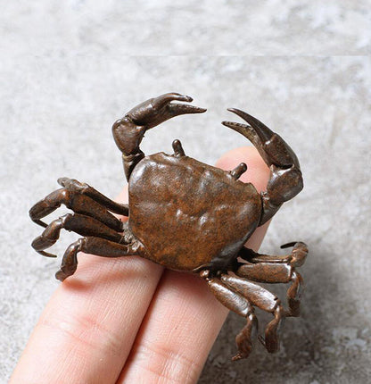 2.56" Chinese Pure Copper Tea Pet Handwork Antique Crab Little Ornament Statue