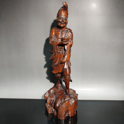 China Antique Wooden Boxwood Carved Exquisite Ji Gong Buddha Statues Sculpture