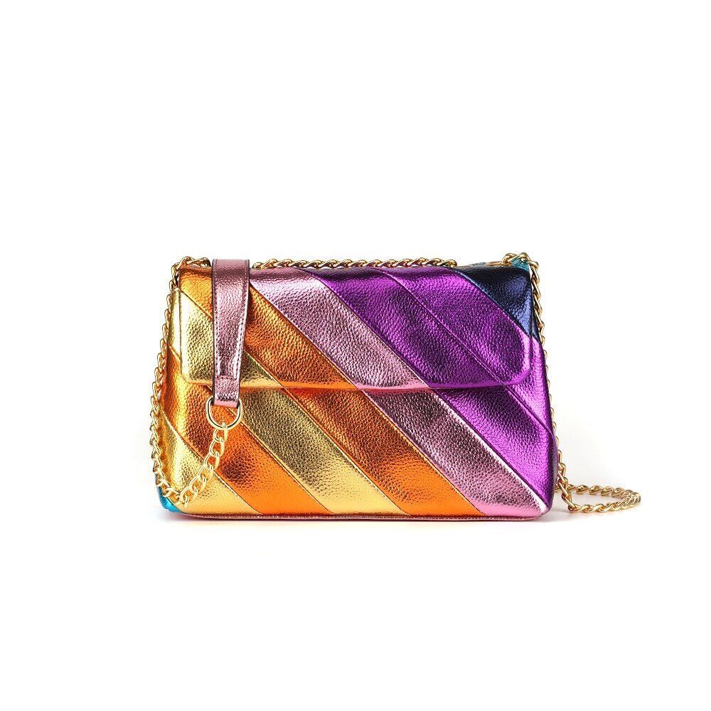 Good Quality Summer Rainbow Crossbody Bag Metallic Strip Shoulder Bag 27*9*17 CM