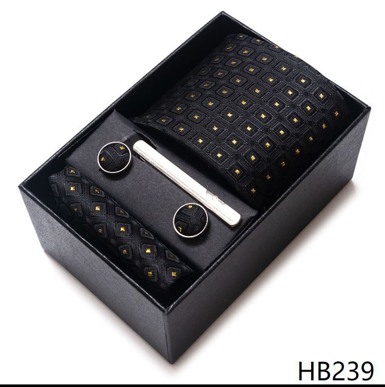Men Neckties 5Pcs Business Ties Hanky Cufflink Set Clips Corbatas Gift Box 7.5cm
