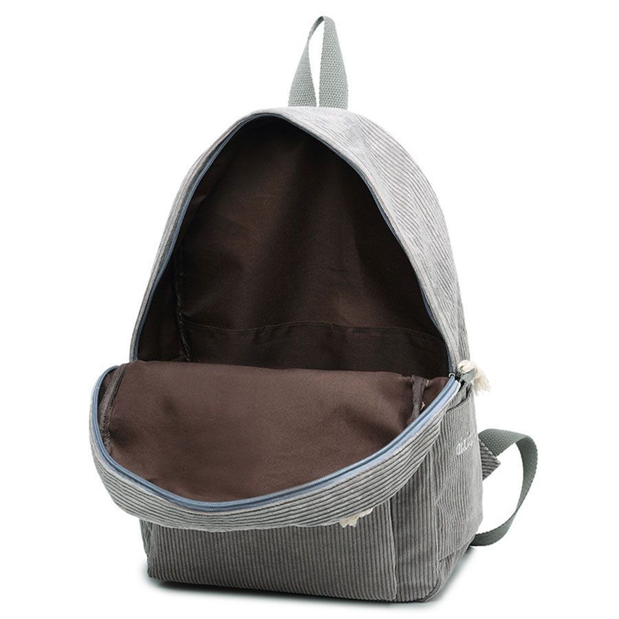 College Style Soft Fabric Backpack School Bag Corduroy School Backpack Striped