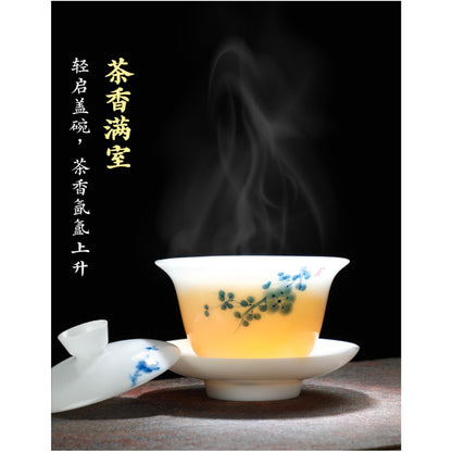 Chinese White Jade Ceramic Gaiwan 150ml 5.1oz Handmade Kungfu Tea Set