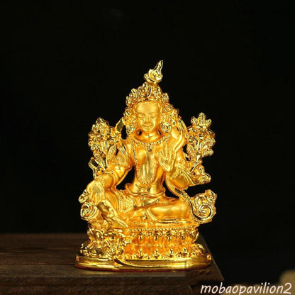 BLESSED TIBETAN BUDDHA GOLD GILT STATUE: GODDESS GREEN TARA FEMALE Protect