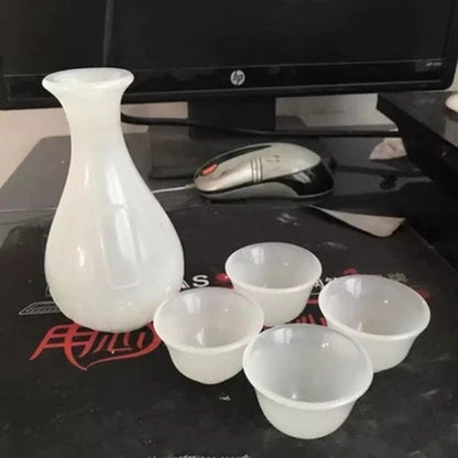 5Pcs Beautifully Glass Imitation White Jade Wine Glass Wine Set Wine Dispenser