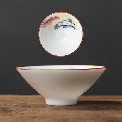 1Pc Chinese Ceramic Teacup Hand Painted Flowers and Birds Cup Porcelain Tea Set