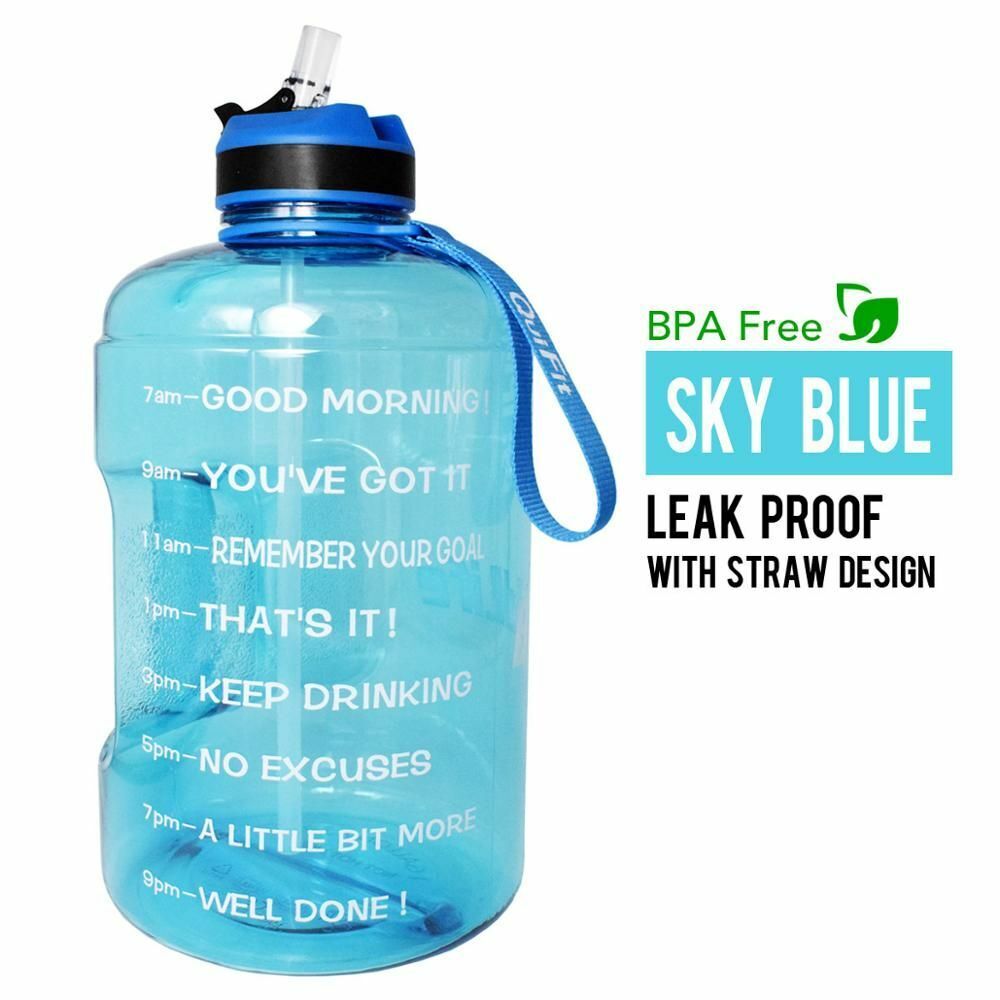 Water Bottle 1 Gallon Straw Clear Plastic Drinking Bottles Big GYM Jug Cup BPA