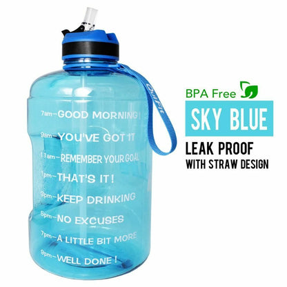 Water Bottle 1 Gallon Straw Clear Plastic Drinking Bottles Big GYM Jug Cup BPA
