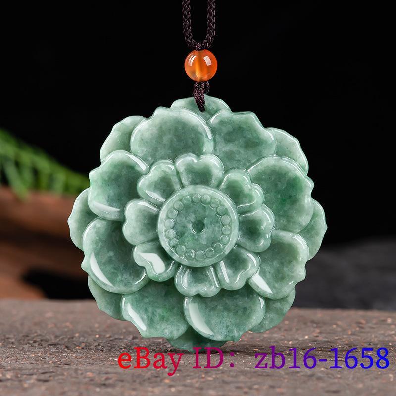 Burmese Natural Jade Lotus Pendant Jewelry Necklace Jadeite Green Emerald