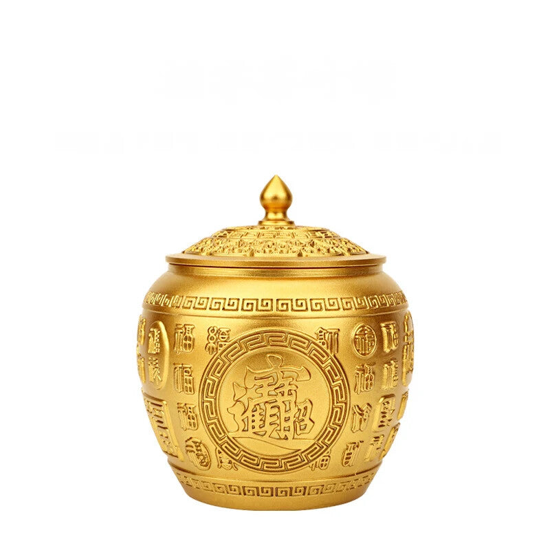 Large-capacity Tea Storage Box Brass Baifu Tea Can with Lid Ornaments Crafts