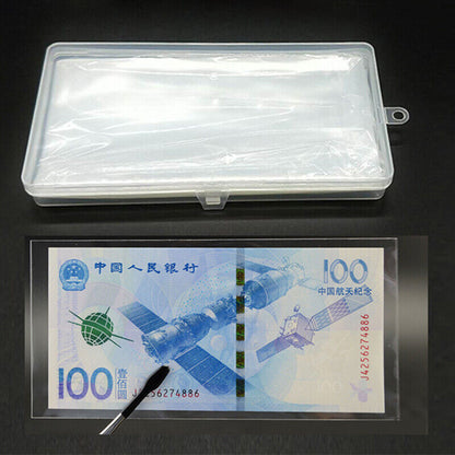 100 Pieces Paper Money Collection Protector Bag with Plastic Storage Box Clea-ca