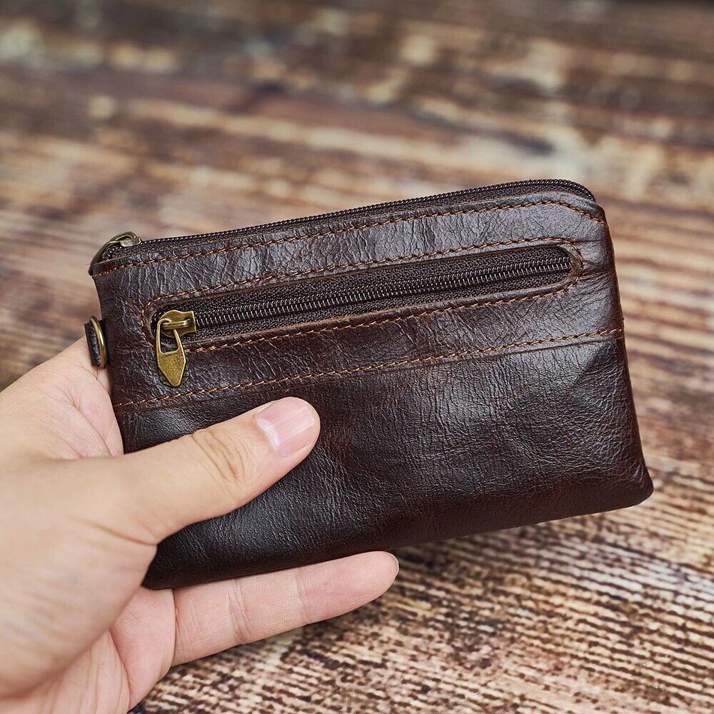 Genuine Leather Wallets For Men Credit Card Holder Coin Purse Zipper Pocket Bag