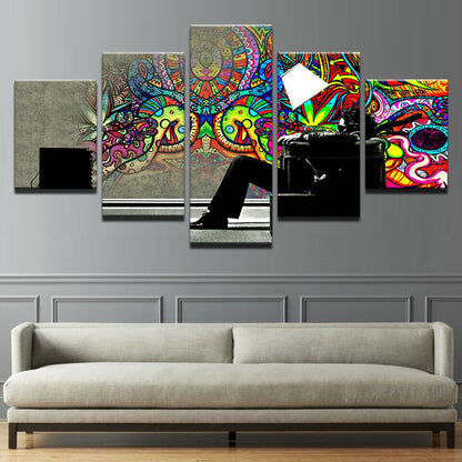 Psychedelic Graffiti Man Lamp Painting 5 Panel Canvas Print Wall Art Home Decor