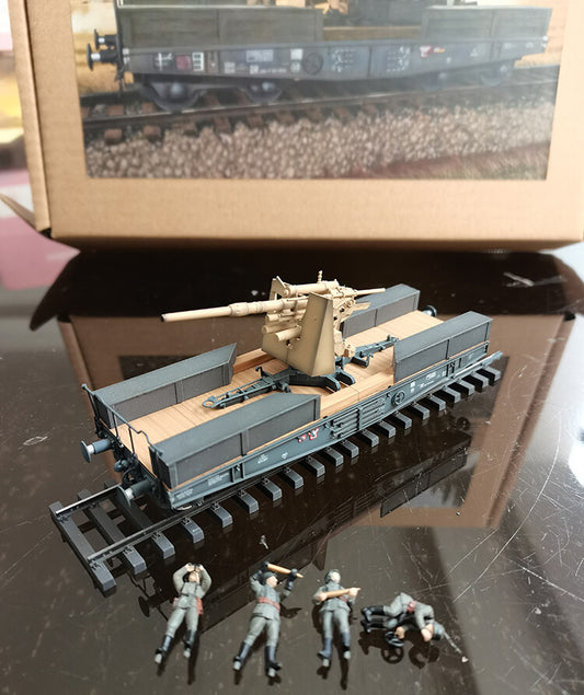 T-MODEL 1/72 German Train Flat Trailer+88 Guns+4 Soldiers Set Model