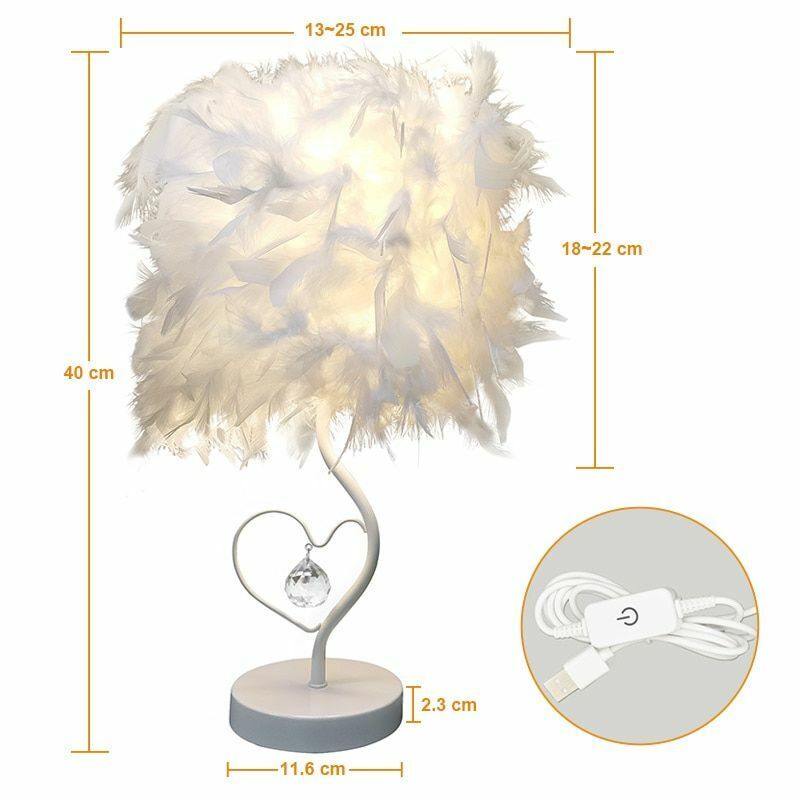 Feather Crystal Table Lamp Bedside Reading Room Sitting Heart Bedroom Light Gift