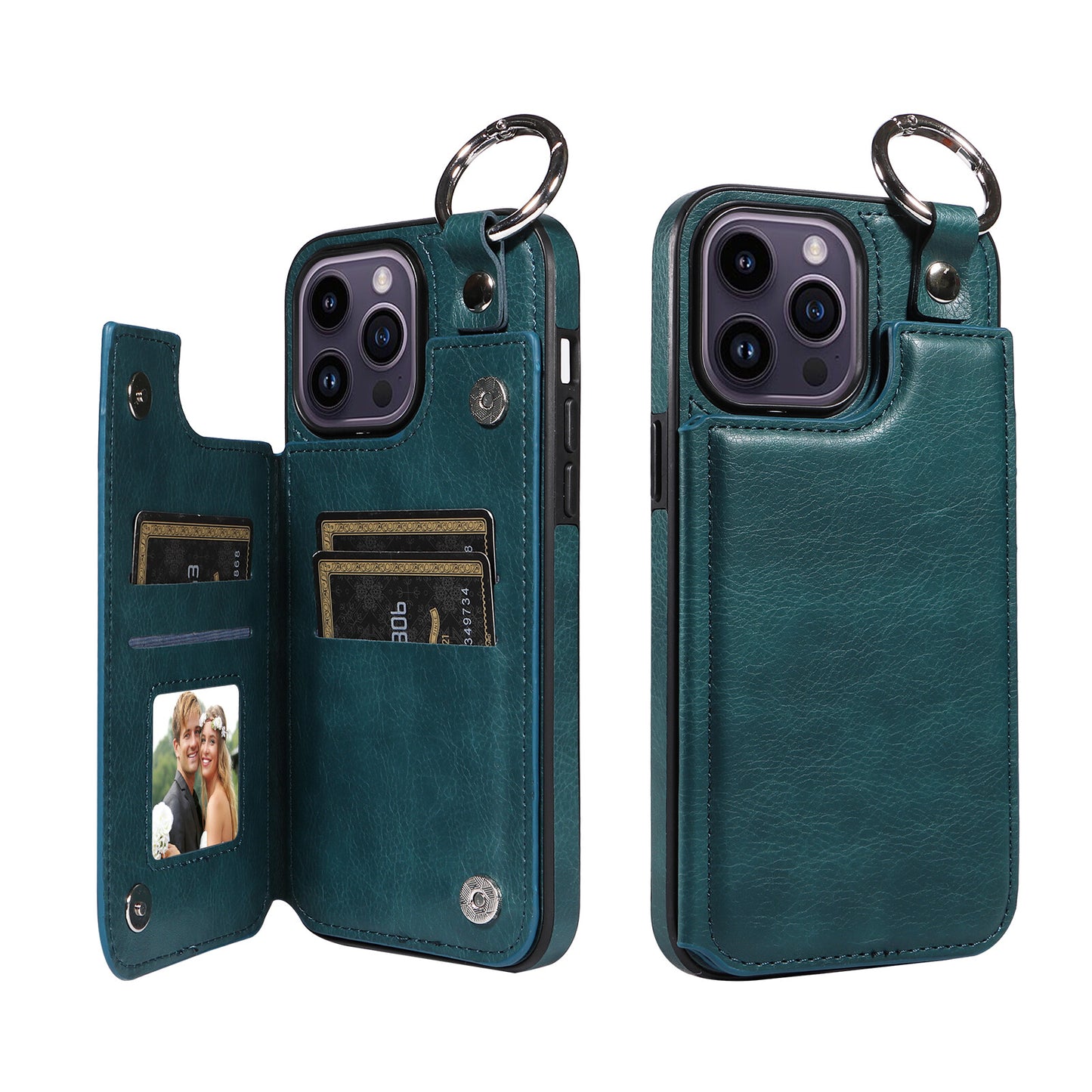 For iPhone 15 14 13 12 11 Pro Max Wallet Case with Card Holder Ring Buckle Cover