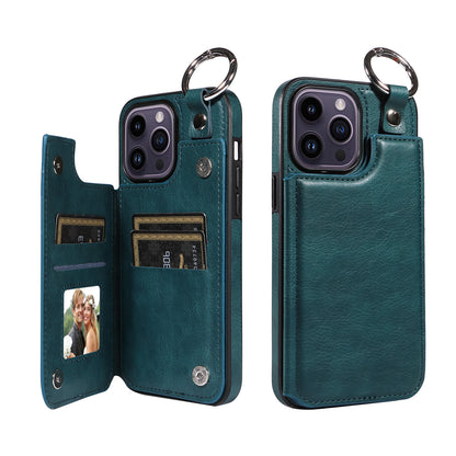 For iPhone 15 14 13 12 11 Pro Max Wallet Case with Card Holder Ring Buckle Cover