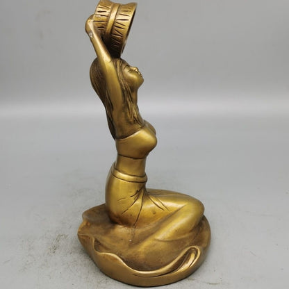 Brass Bathing Girl Statue Art Beauty Model Collection Home Table Decor