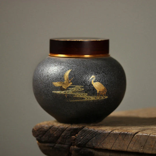 Ceramic Tea Caddy Crane Black Tea Canisters For Storage Tea Tea Box Storage Jars