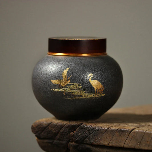 Ceramic Tea Caddy Crane Black Tea Canisters For Storage Tea Tea Box Storage Jars