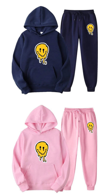 Unisex Winter Fashion Hoodie Set with Smiley Print