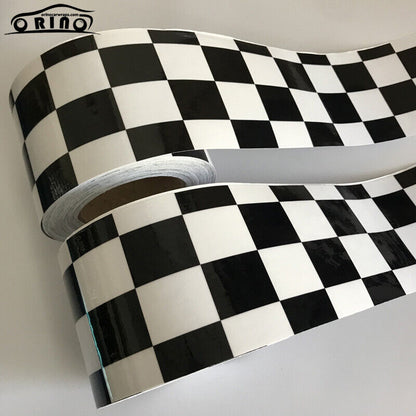 Car Vinyl Film Gloss Black White Checkered Racing Flag Foil Wrap Self Adhesive