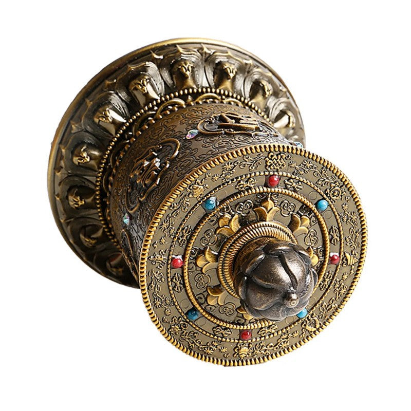 10cm Alloy Handcarved Prayer Wheel Rotating Scripture Tube Ornament Collectible