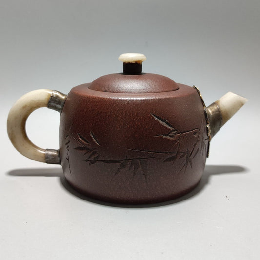 Vintage Chinese Yixing Purple Clay Teapot Zisha Ceremony Ceramic Bamboo Tea Set