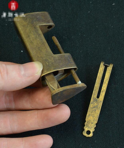 Antique Chinese Ancient Copper Lock Hanging Box Lock Bolt Padlock Carving Fish