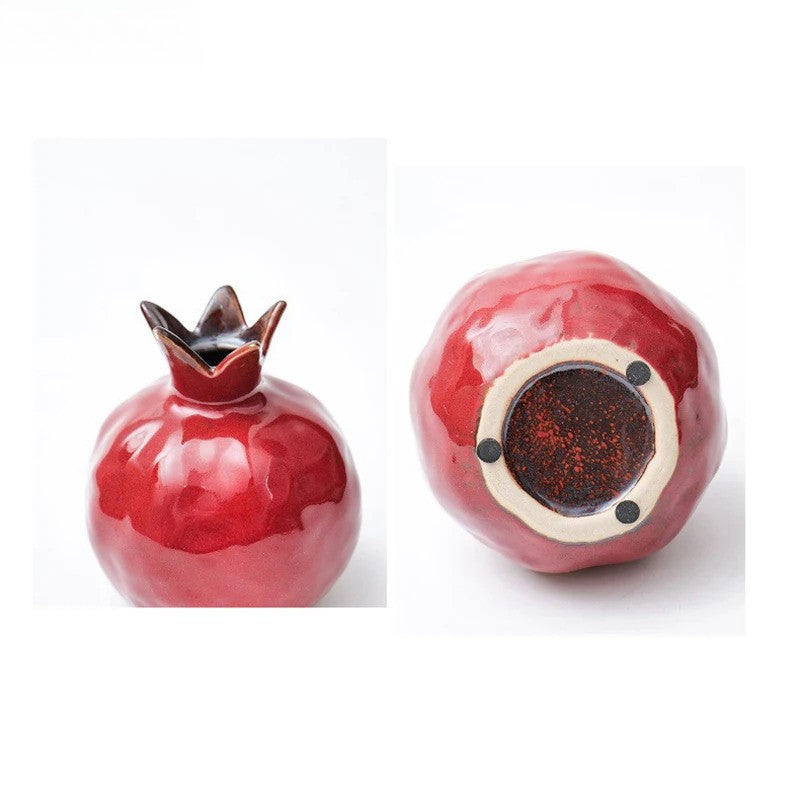 12.7cm Exquisitely Porcelain Handcarved Pomegranate Vase Tea Pet Decoration