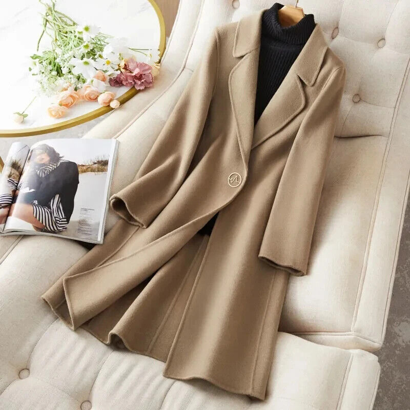Wool Coat Women Jacket Camel Overcoat Casual Blend Black Outerwear Female