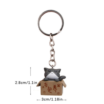 Creative Cute Little Cat Box Keychain For Women Men Keychain Bag Car Pendants