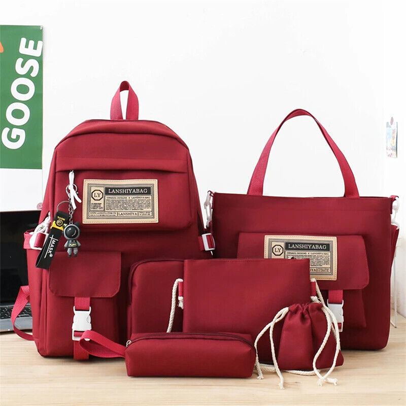 5 Pcs Sets Kids School Backpack Women's Bag Girls Students Bag Rucksack