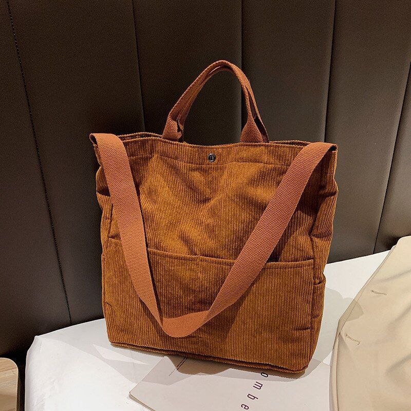 Corduroy Handbag Shoulder Bag Large Canvas Tote Pouch Crossbody Purse 34*10*35CM