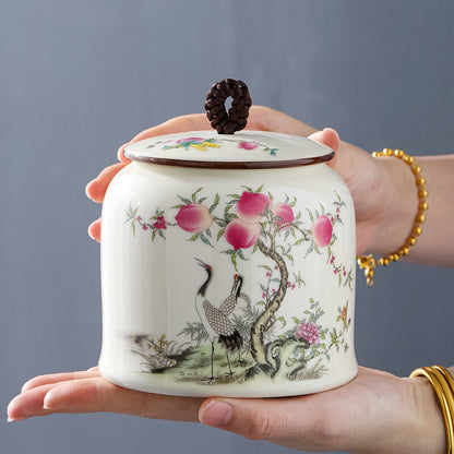 Handpainted Tea Canister Sealed With Lid Porcelain Small Jar Loose Tea Storage
