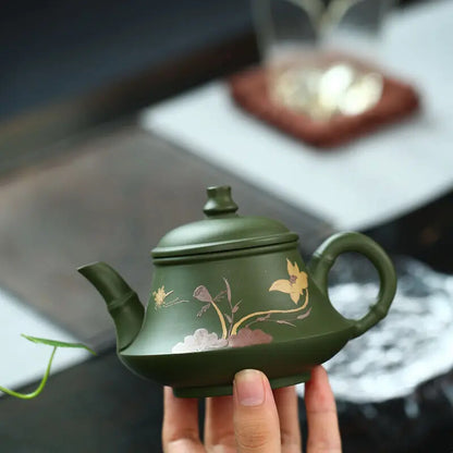 Real Handmade Green Kettle Yixing Purple Clay Teapot Puer Tea Set Kung