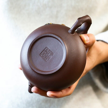 Marked Teapot Full Handmade Pot True Yixing Zisha Purple Clay Ginkgo Leaf Relief