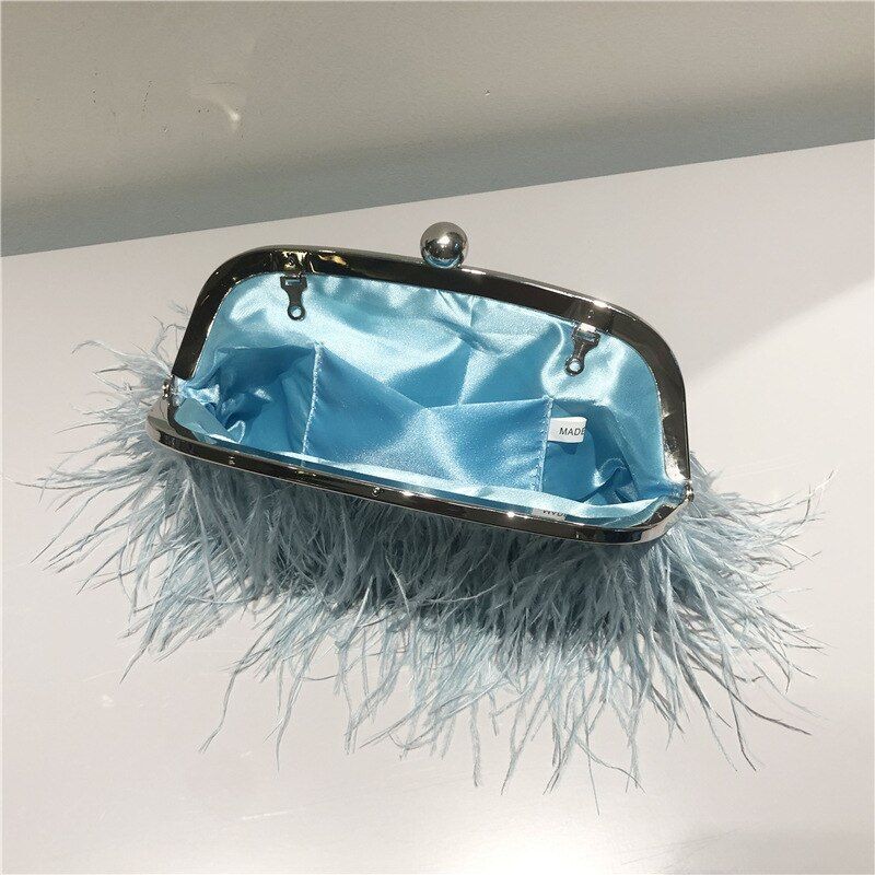 Small Feather Handbag Party Purse Elegant White Pearl Chain Shoulder Bag 22*20*4