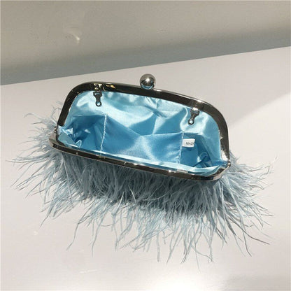 Small Feather Handbag Party Purse Elegant White Pearl Chain Shoulder Bag 22*20*4