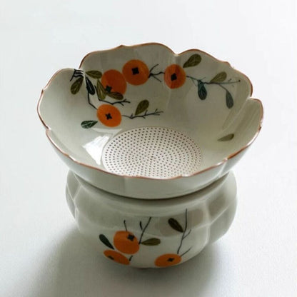 Hand-painted Persimmon Flower Tea Infusor Zen Tea Brewing Chinese Tea Set