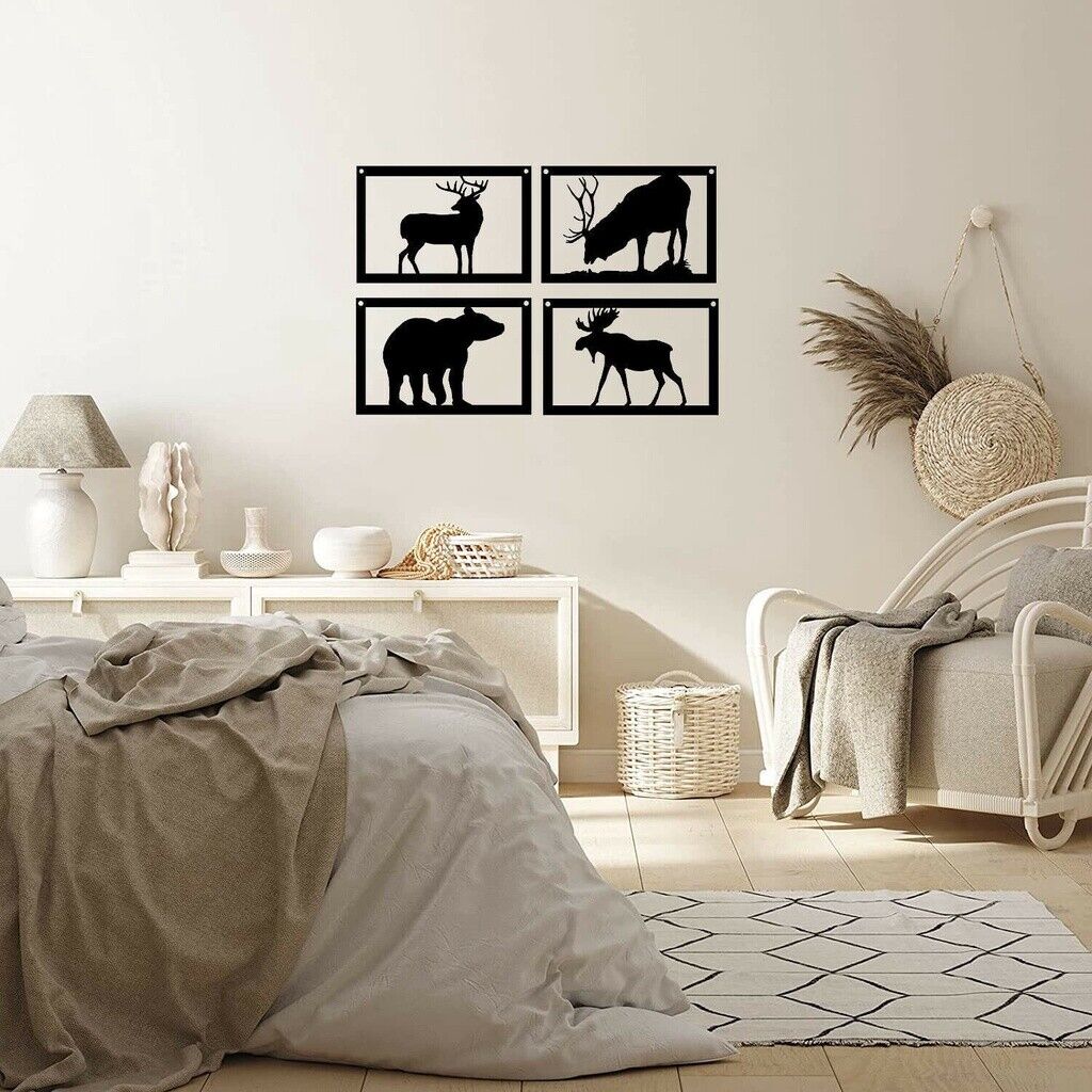 Set of 4 Wildlife Art - Bear Elk Deer Moose Wall Stickers Pretty Artwork Shape