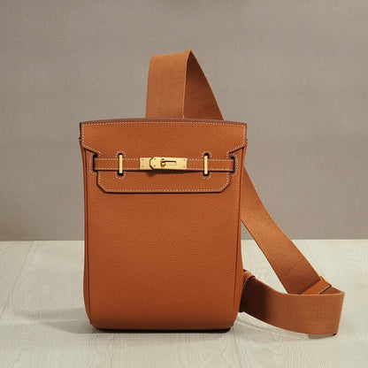 Small Real Leather Sling Chest Pack Shoulder Bag Crossbody Backpack Flap Purse
