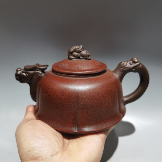 7.4" Collect Chinese Yixing Zisha Pottery Red Clay 400CC Hand Made Dragon Teapot