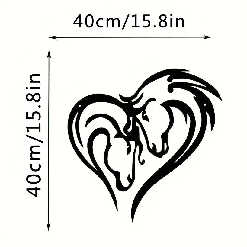 1pc Silhouette Double Horse Head Metal Wall Art, Heart Metal Wall Decoration