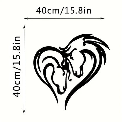 1pc Silhouette Double Horse Head Metal Wall Art, Heart Metal Wall Decoration